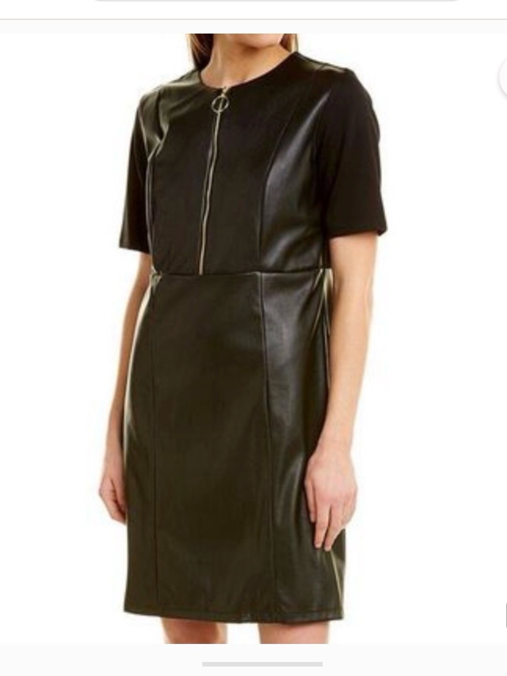Nanette Lepore Black Faux Leather Short-Sleeve Zip Mini Dress
